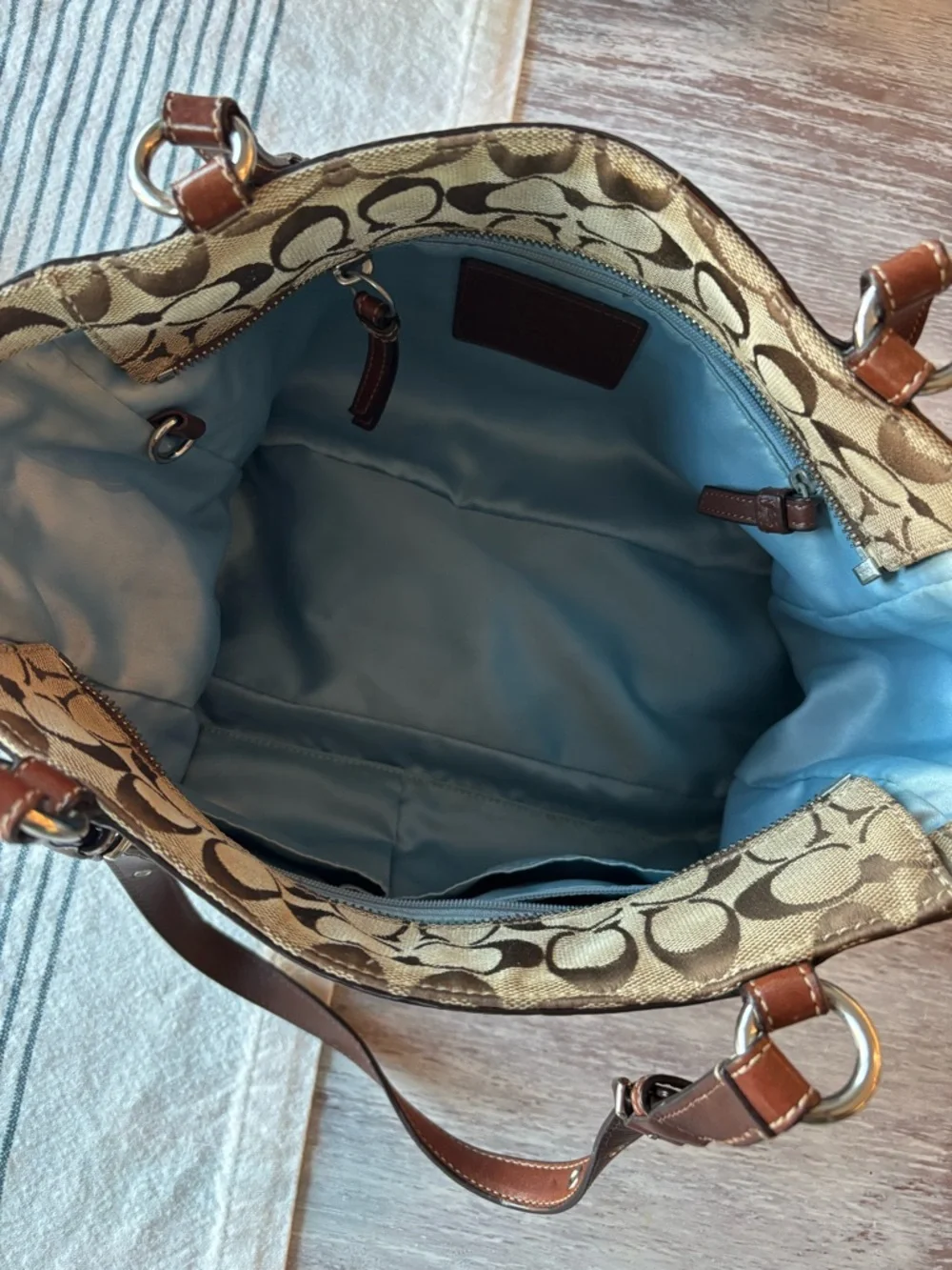 🍃🦋 Coach Heritage Brown Signature Canvas Tote with Leather Trim 12729 - Picture 14 of 16